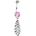 BodyCandy Pink and Clear CZ Gem Feather Dangle Belly Ring — main product shot