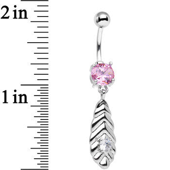 BodyCandy Pink and Clear CZ Gem Feather Dangle Belly Ring — lifestyle context