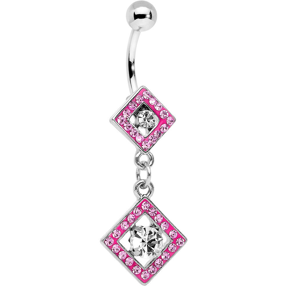 BodyCandy Pink Gem I'm a Square and I Don't Care Bottom Mount Dangle Belly Ring — main product shot