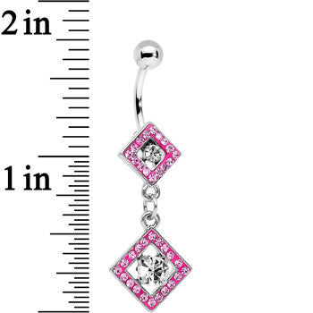BodyCandy Pink Gem I'm a Square and I Don't Care Bottom Mount Dangle Belly Ring — detail close-up