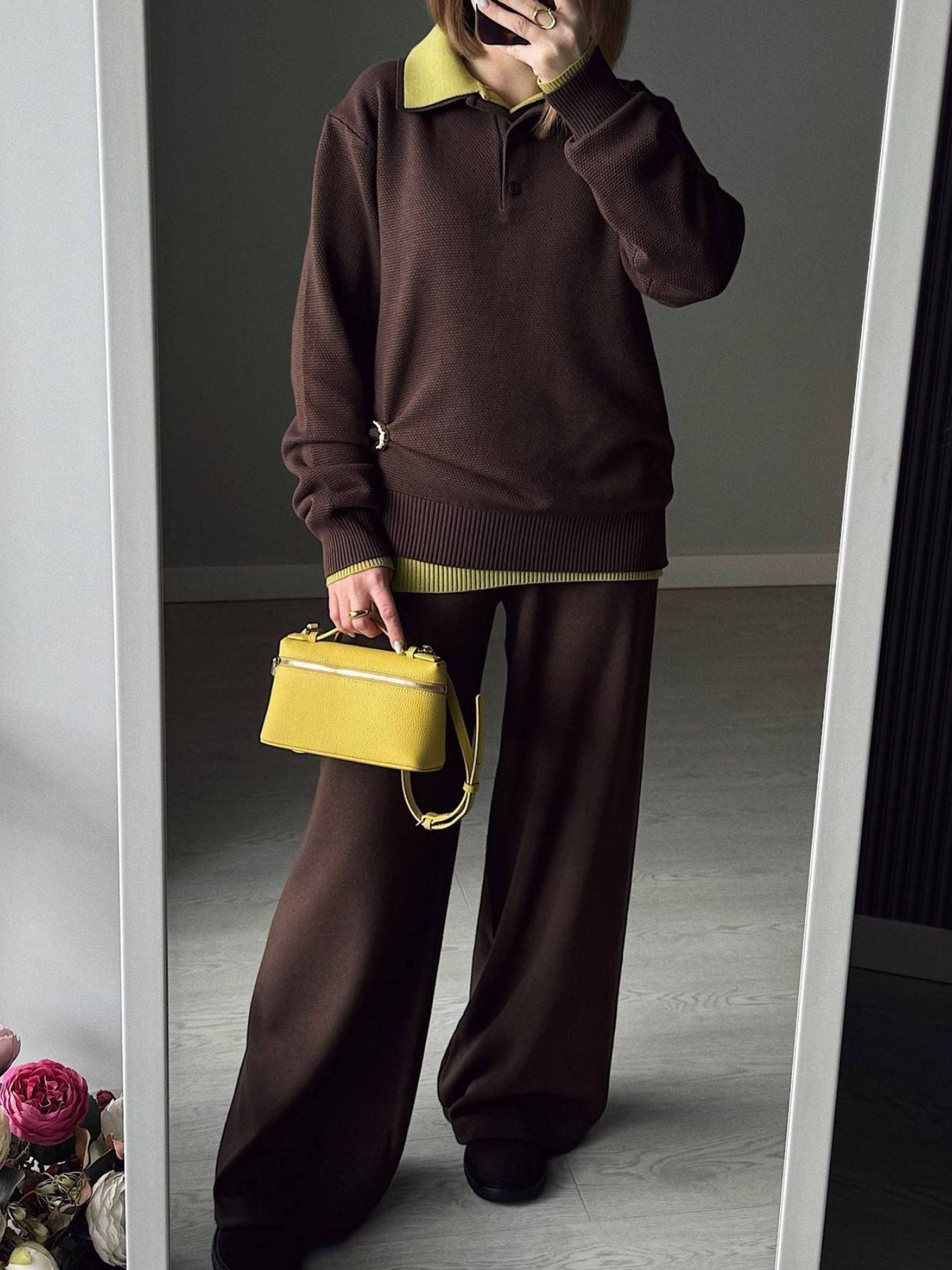 Polo Collar Top and Pants or Skirt Knit Set