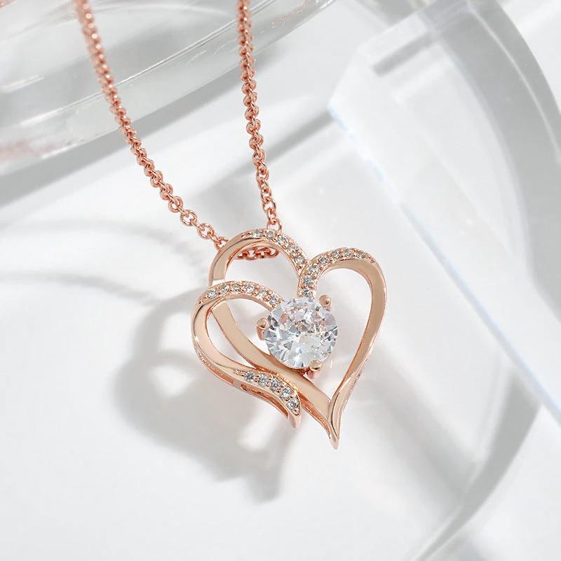 Zircon Double Love Necklace with Rhinestones 💖 Sparkling heart-shaped design for timeless elegance!