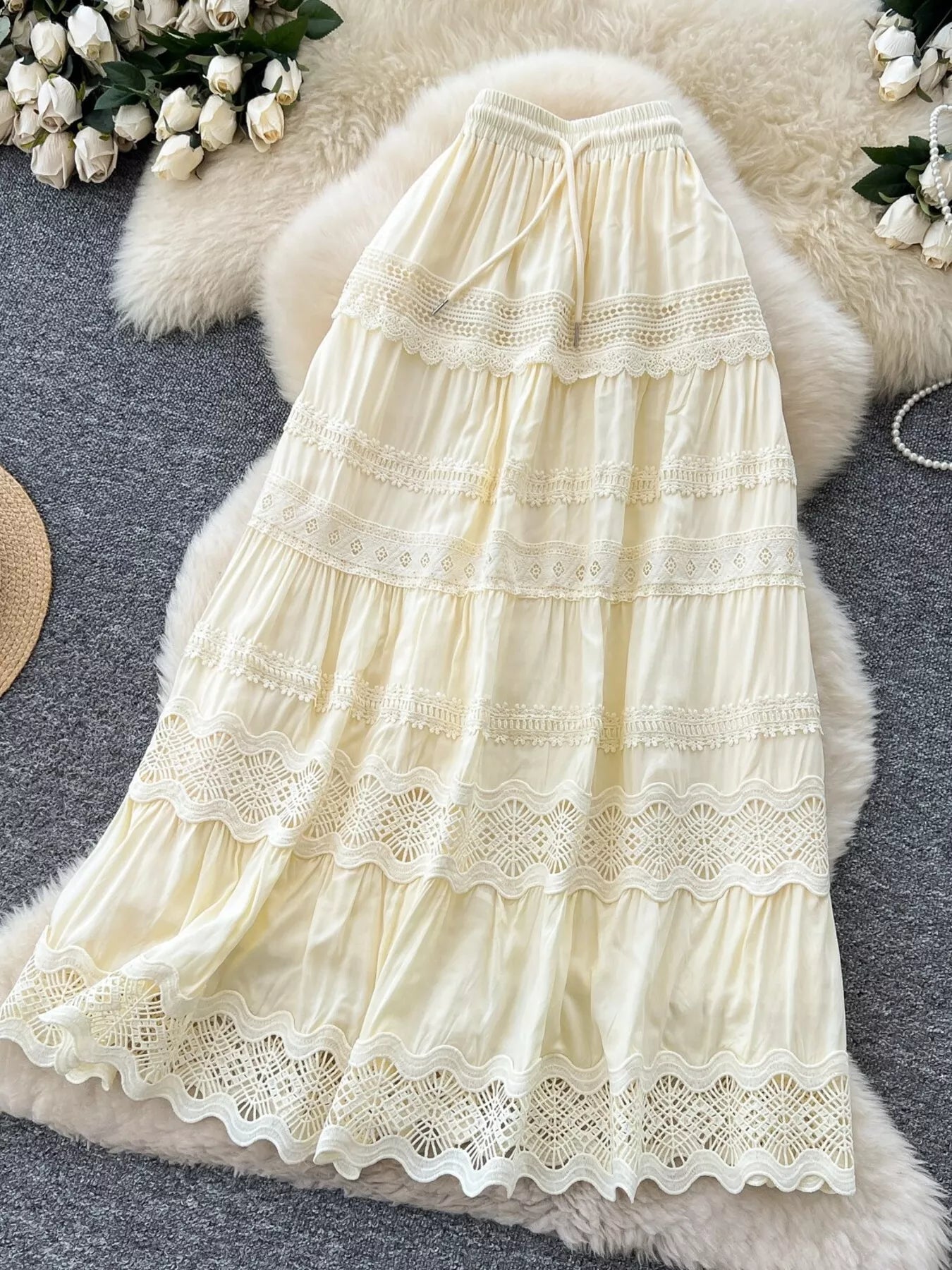 Drawstring Lace Tiered Skirt