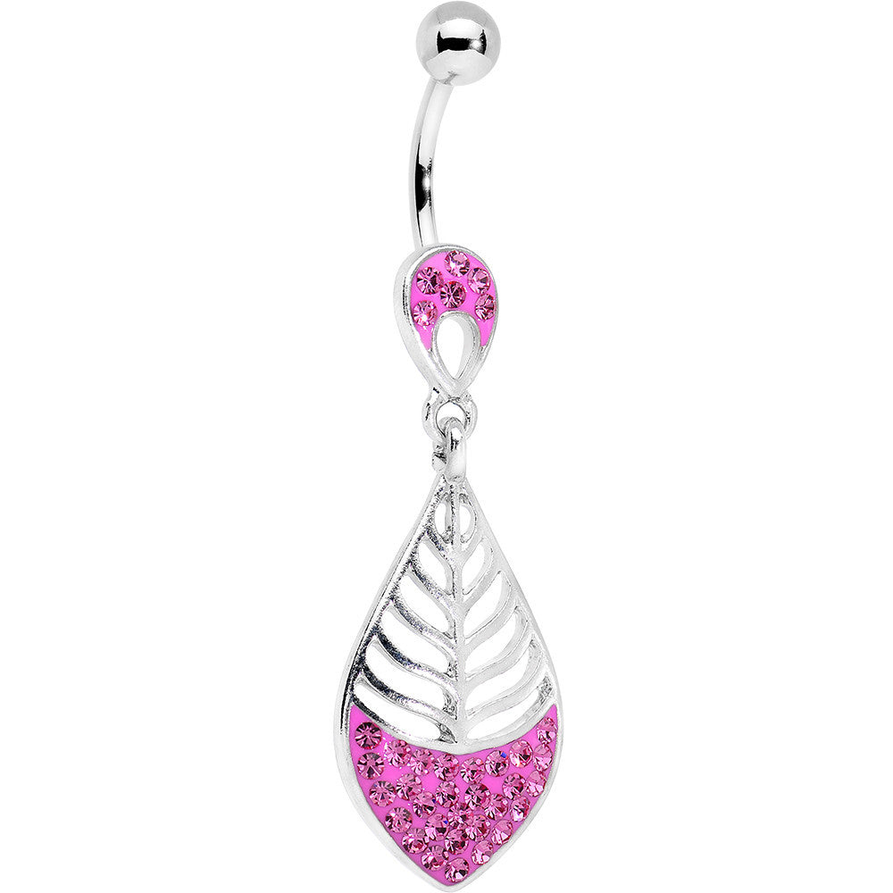 BodyCandy Pink Gem Teardrop Bottom Mount Lattice Willow Leaf Dangle Belly Ring — main product shot