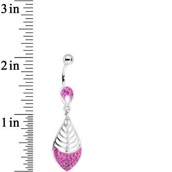 BodyCandy Pink Gem Teardrop Bottom Mount Lattice Willow Leaf Dangle Belly Ring — detail close-up