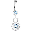 BodyCandy Blue CZ Gem Quatrefoil Layered Flowing Flower Form Dangle Belly Ring — main product shot