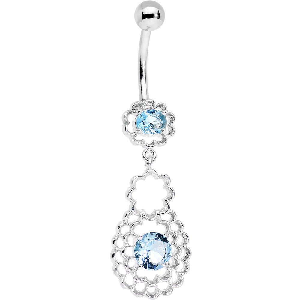 BodyCandy Blue CZ Gem Quatrefoil Layered Flowing Flower Form Dangle Belly Ring — main product shot