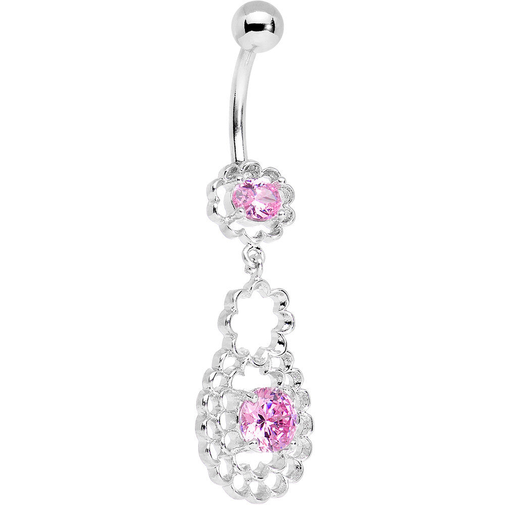 BodyCandy Pink CZ Gem Quatrefoil Layered Flowing Flower Form Dangle Belly Ring — main product shot