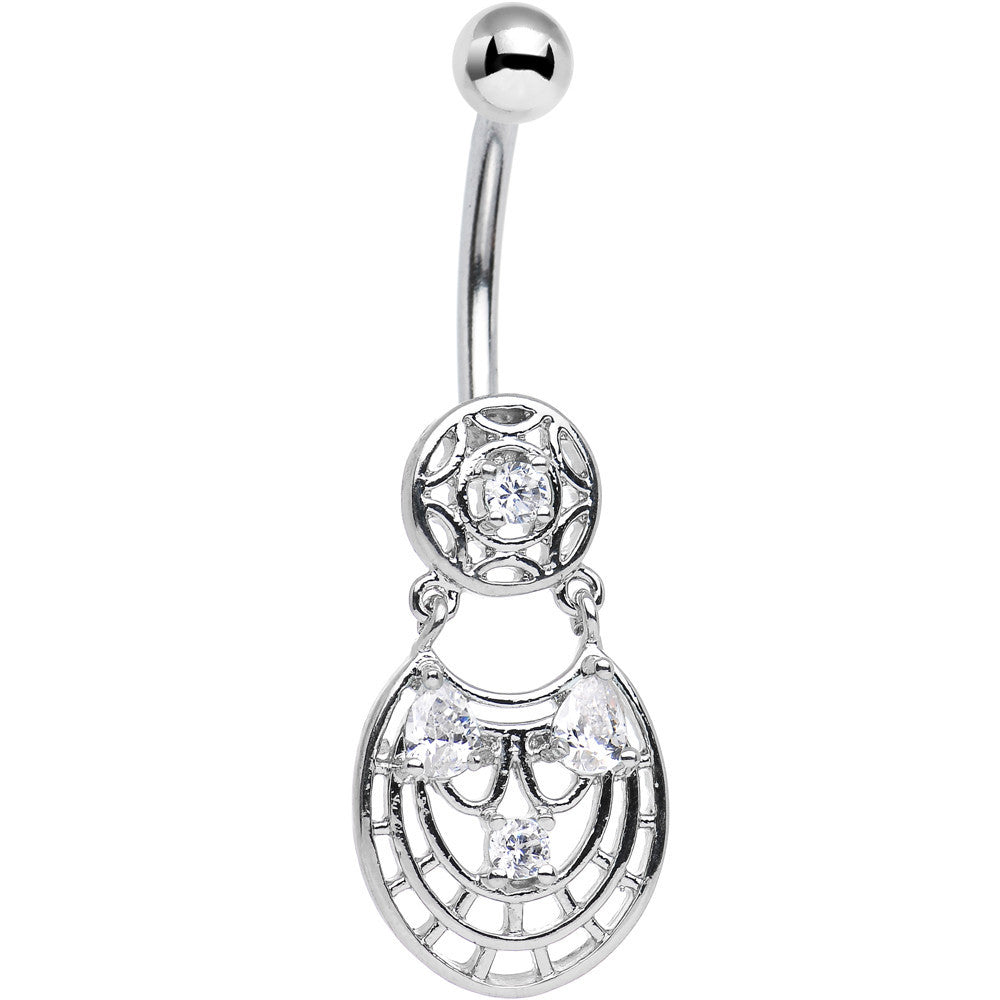 BodyCandy Clear CZ Gem Circular Woven Pattern Dangle Belly Ring — main product shot