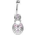 BodyCandy Pink CZ Gem Circular Woven Pattern Dangle Belly Ring — main product shot