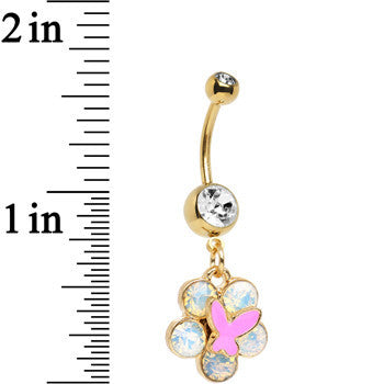 BodyCandy Gold Anodized Iridescent Gem Nature's Wonder Dangle Belly Ring — detail close-up