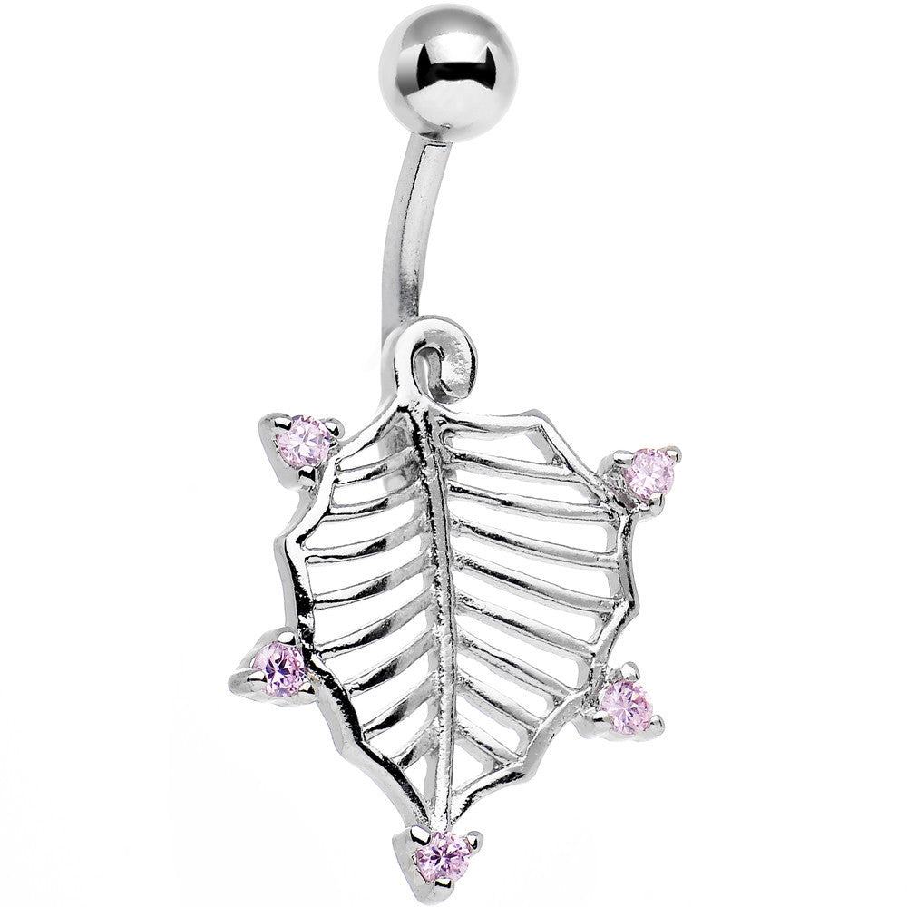 BodyCandy Pink CZ Gem Lattice Style Hawthorne Leaf Dangle Belly Ring — main product shot