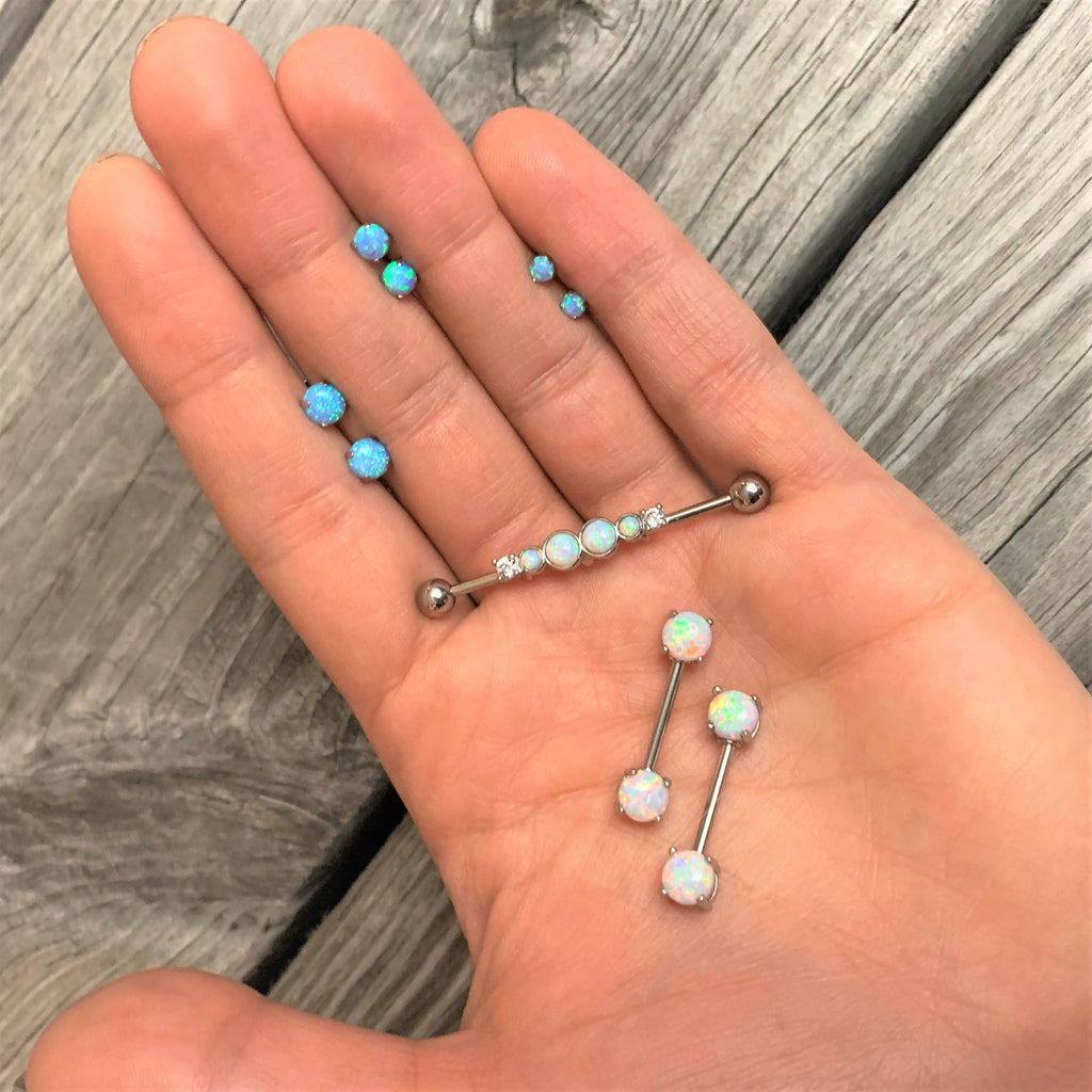 BodyCandy Light Blue Synthetic Opal Stainless Steel Post Stud Earring Pack Set of 3 — lifestyle context