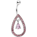 BodyCandy Pink Gem Glamour Drop Teardrop Dangle Bottom Mount Belly Ring — main product shot