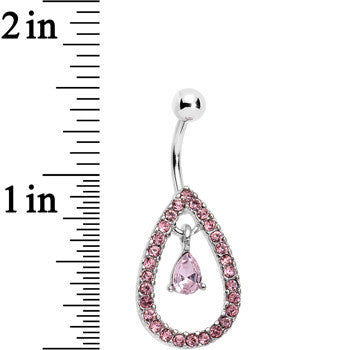 BodyCandy Pink Gem Glamour Drop Teardrop Dangle Bottom Mount Belly Ring — detail close-up