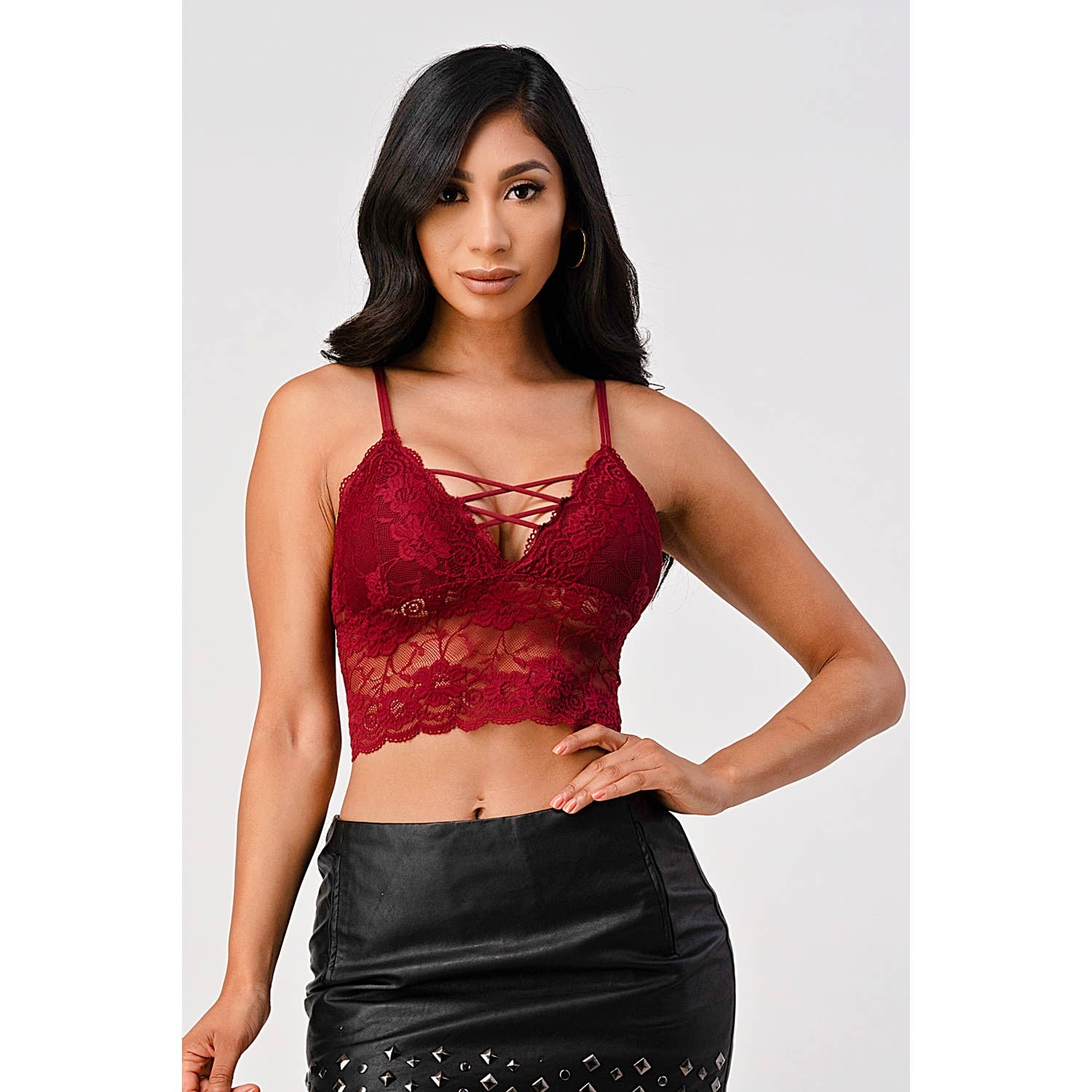 MWBW Apparel and More SPAGHETTI STRAP STRING DETAIL LACE CROP BRACELETTE — packaging