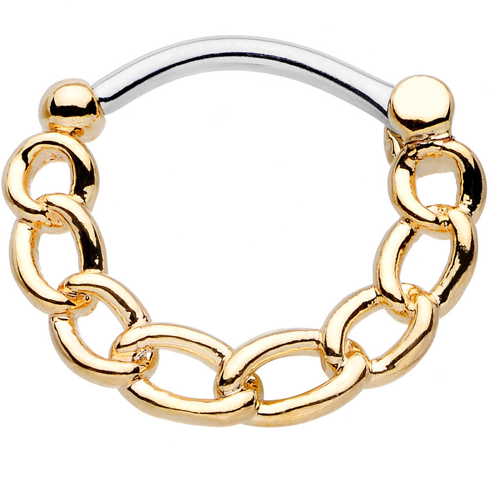 BodyCandy 16G Chained to Fashion Simple Gold Ion-Plated Septum Clicker — main product shot