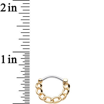 BodyCandy 16G Chained to Fashion Simple Gold Ion-Plated Septum Clicker — detail close-up