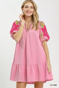 Umgee Floral Embroidered Textured Jacquard Dress