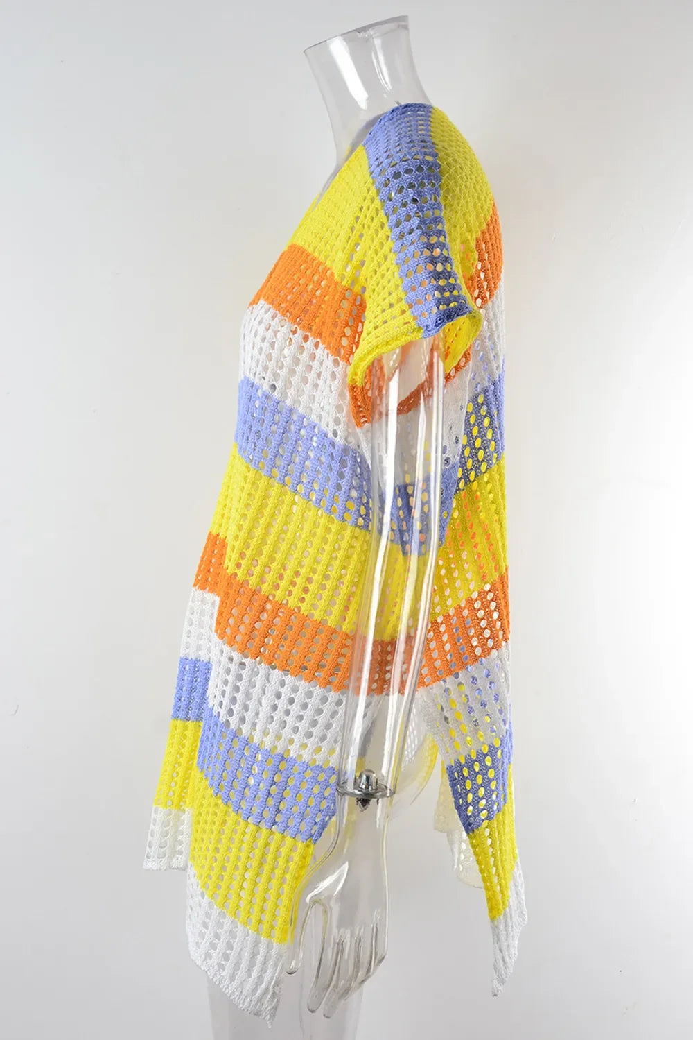 Color Block V-Neck Openwork Cover-Up with Side Slit