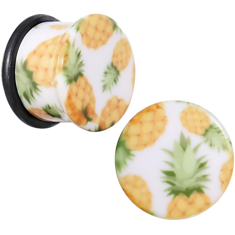 BodyCandy White Acrylic Pineapple Single Flare Plug Set Available in Sizes 3mm to 16mm — in-use photo