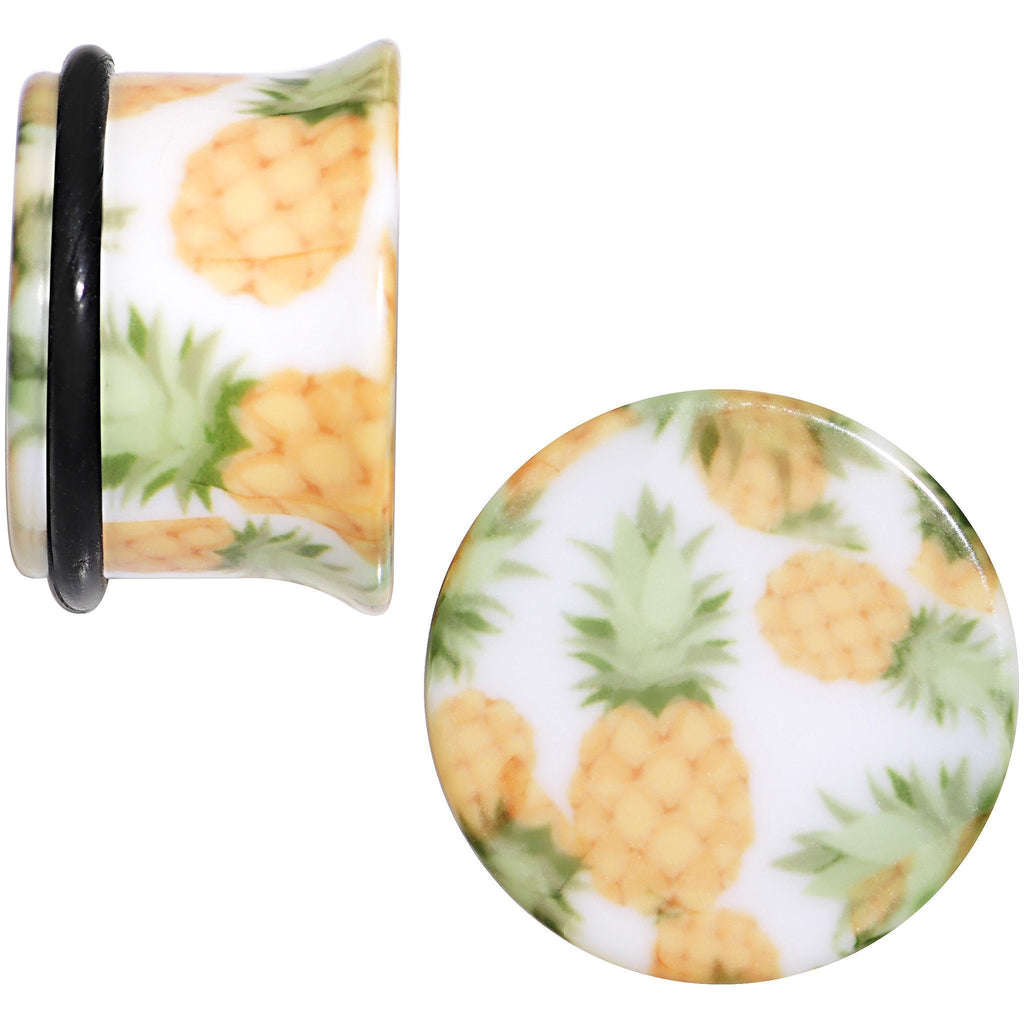 BodyCandy White Acrylic Pineapple Single Flare Plug Set Available in Sizes 3mm to 16mm — detail close-up