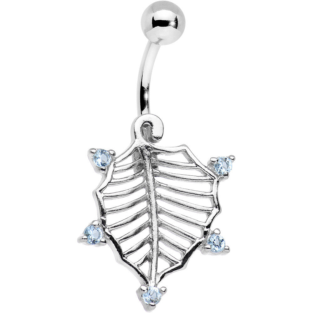 BodyCandy Aqua Cubic Zirconia Steel Skeletal Leaf Dangle Belly Ring — main product shot
