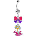 BodyCandy Pink Enamel Rocking Horse and Bow Dangle Belly Ring — main product shot