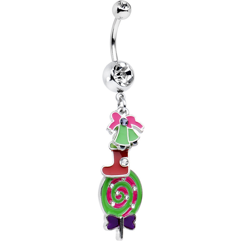 BodyCandy Clear Gem Christmas Delight Lollipop Dangle Belly Ring — main product shot