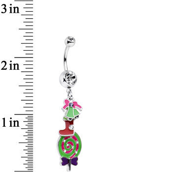 BodyCandy Clear Gem Christmas Delight Lollipop Dangle Belly Ring — detail close-up
