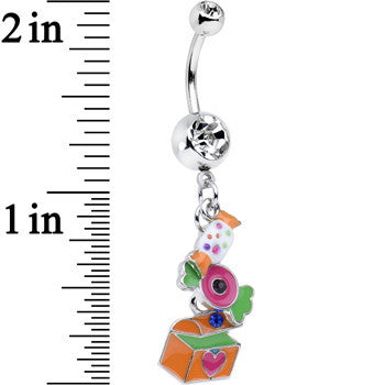 BodyCandy Clear Gem Colorful Christmas Candy Dangle Belly Ring — detail close-up