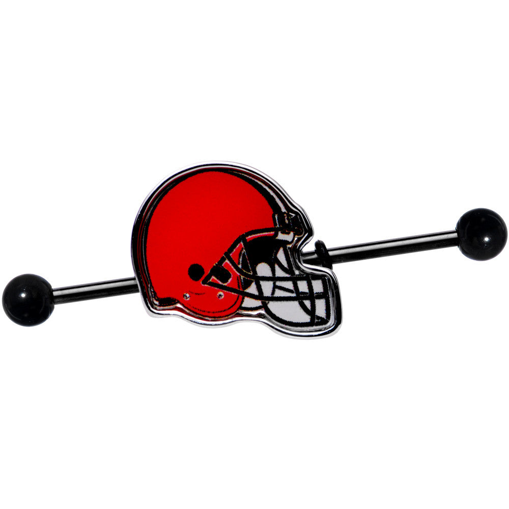 BodyCandy Licensed Black Plated Cleveland Browns Helmet Industrial Barbell 38mm — main product shot