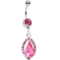 BodyCandy Pink Gem Stainless Steel Encaptured Teardrop Dangle Belly Ring — main product shot