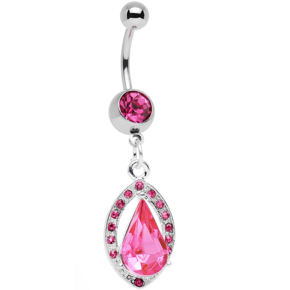 BodyCandy Pink Gem Stainless Steel Encaptured Teardrop Dangle Belly Ring — main product shot