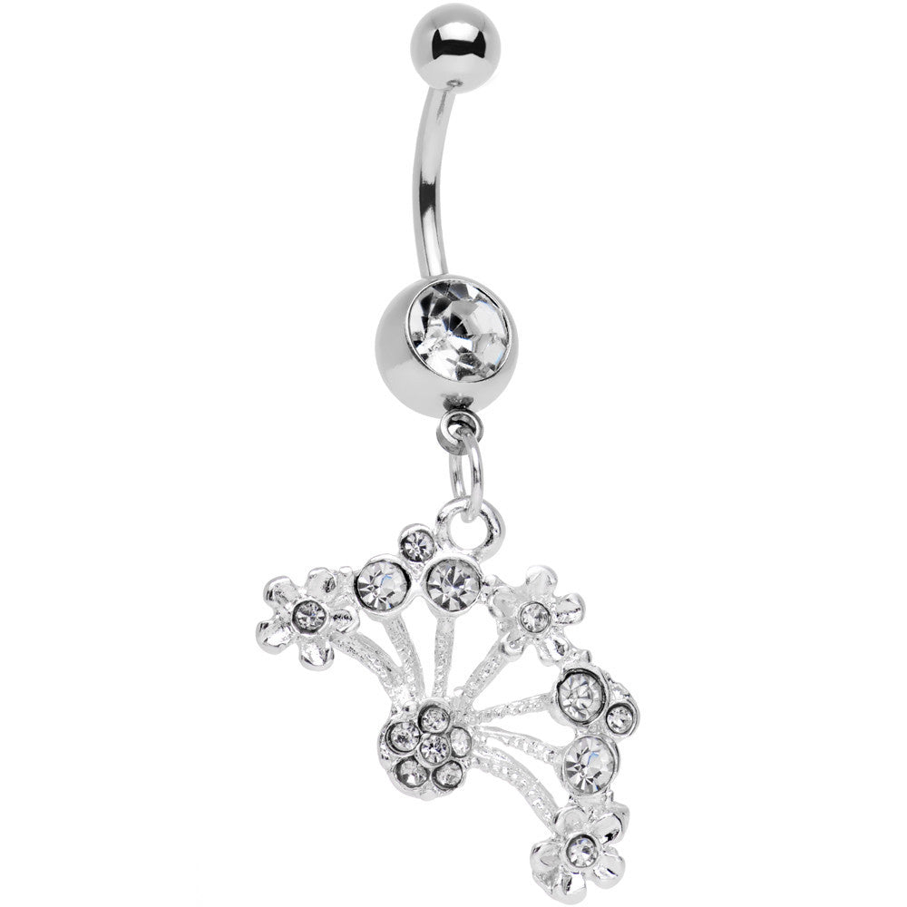 BodyCandy Clear Gem Stainless Steel Bouquet of Daisies Dangle Belly Ring — main product shot