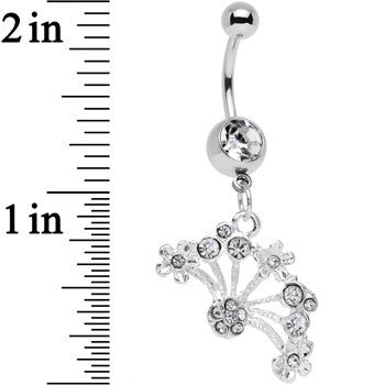 BodyCandy Clear Gem Stainless Steel Bouquet of Daisies Dangle Belly Ring — detail close-up