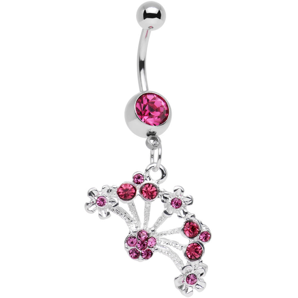 BodyCandy Pink Gem Stainless Steel Bouquet of Daisies Dangle Belly Ring — main product shot