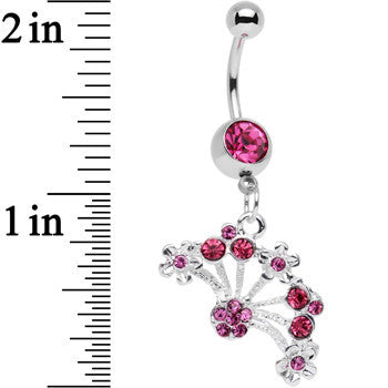 BodyCandy Pink Gem Stainless Steel Bouquet of Daisies Dangle Belly Ring — detail close-up
