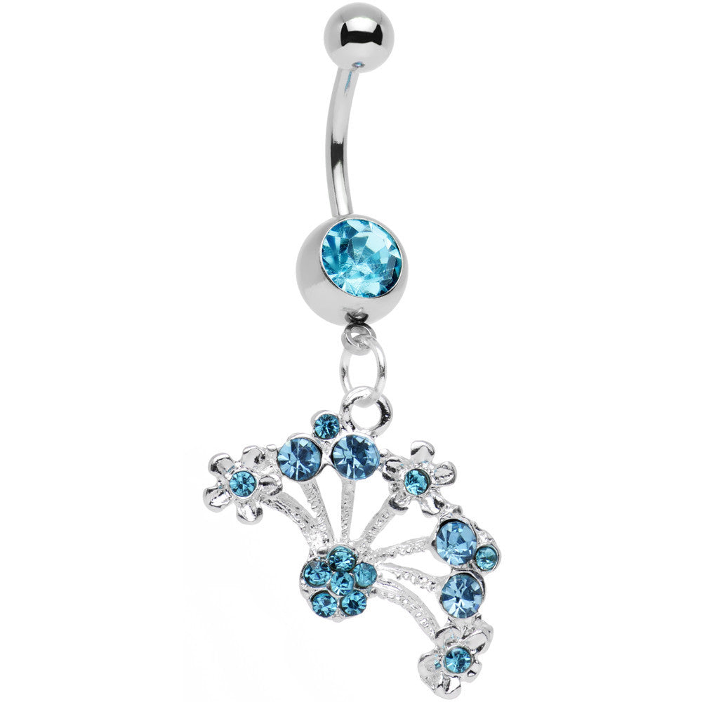 BodyCandy Aqua Gem Stainless Steel Bouquet of Daisies Dangle Belly Ring — main product shot