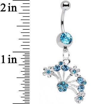 BodyCandy Aqua Gem Stainless Steel Bouquet of Daisies Dangle Belly Ring — detail close-up