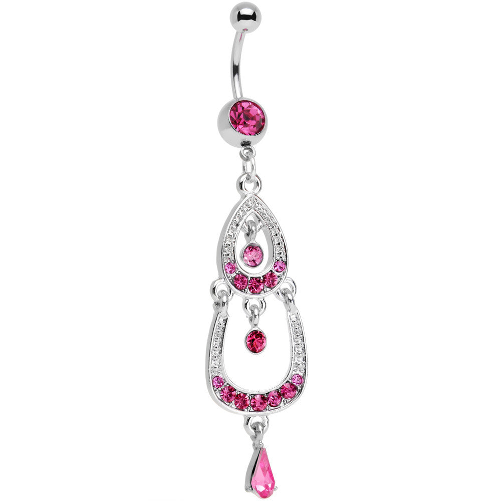 BodyCandy Pink Gem Shining Teardrop Horseshoe Dangle Belly Ring — main product shot