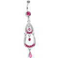 BodyCandy Pink Gem Shining Teardrop Horseshoe Dangle Belly Ring — main product shot