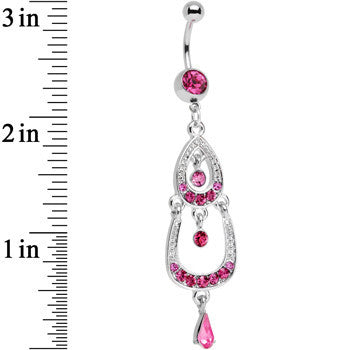 BodyCandy Pink Gem Shining Teardrop Horseshoe Dangle Belly Ring — detail close-up