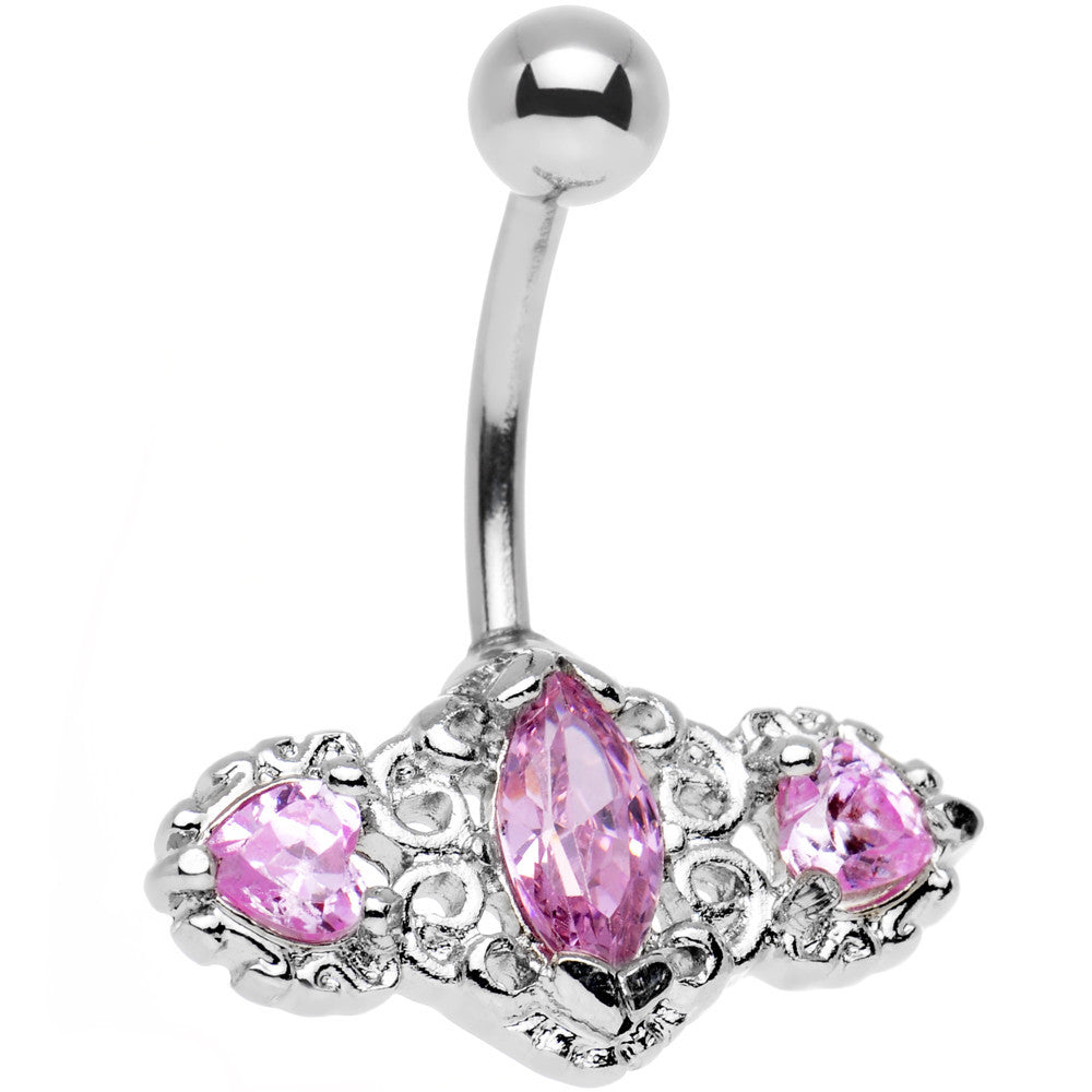 BodyCandy Pink Triple Gem Deco Frame Bottom Mount Belly Ring — main product shot