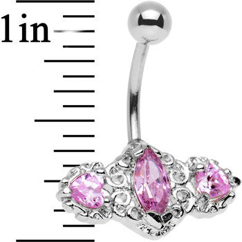 BodyCandy Pink Triple Gem Deco Frame Bottom Mount Belly Ring — detail close-up
