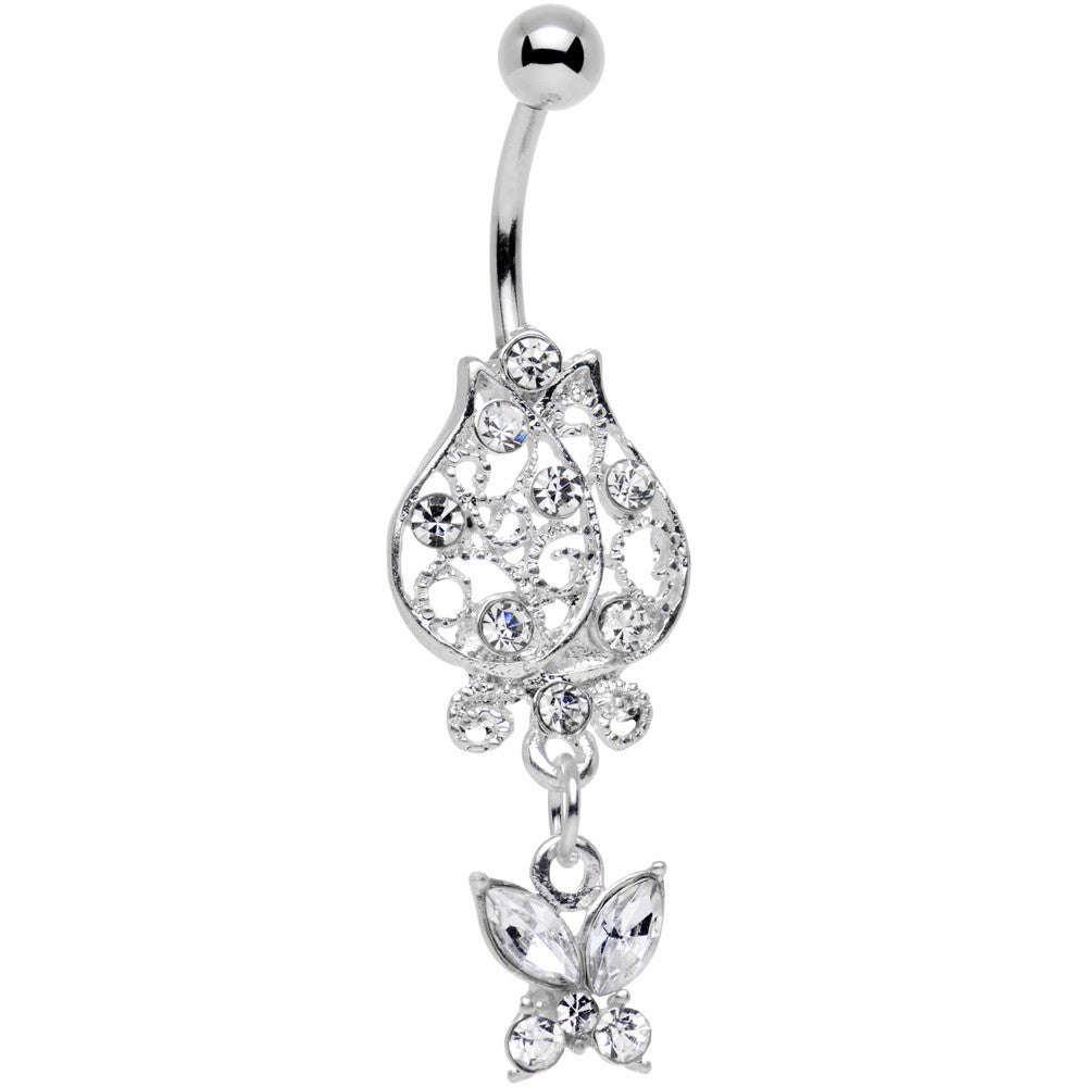 BodyCandy Clear Gem Framework Flower Butterfly Dangle Belly Ring — main product shot