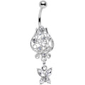 BodyCandy Clear Gem Framework Flower Butterfly Dangle Belly Ring — main product shot