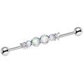 BodyCandy White Synthetic Opal Clear Gem Steel Industrial Barbell 36mm — main product shot