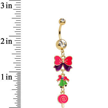 BodyCandy Gold Plated Surgical Steel Clear Treats of Christmas Dangle Belly Ring — detail close-up