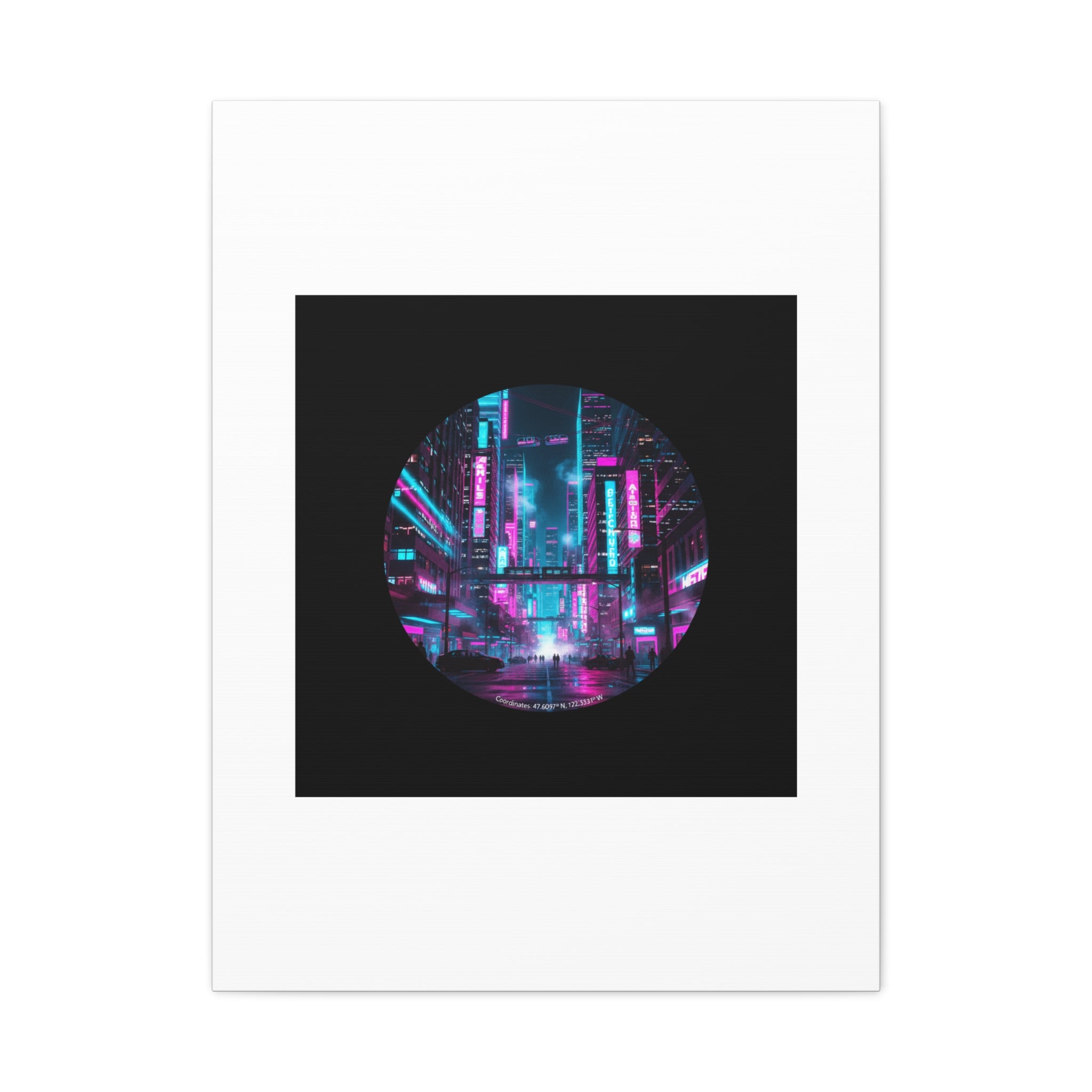 Neon Cyberpunk Cityscape Canvas | synthwave skyline, future city art